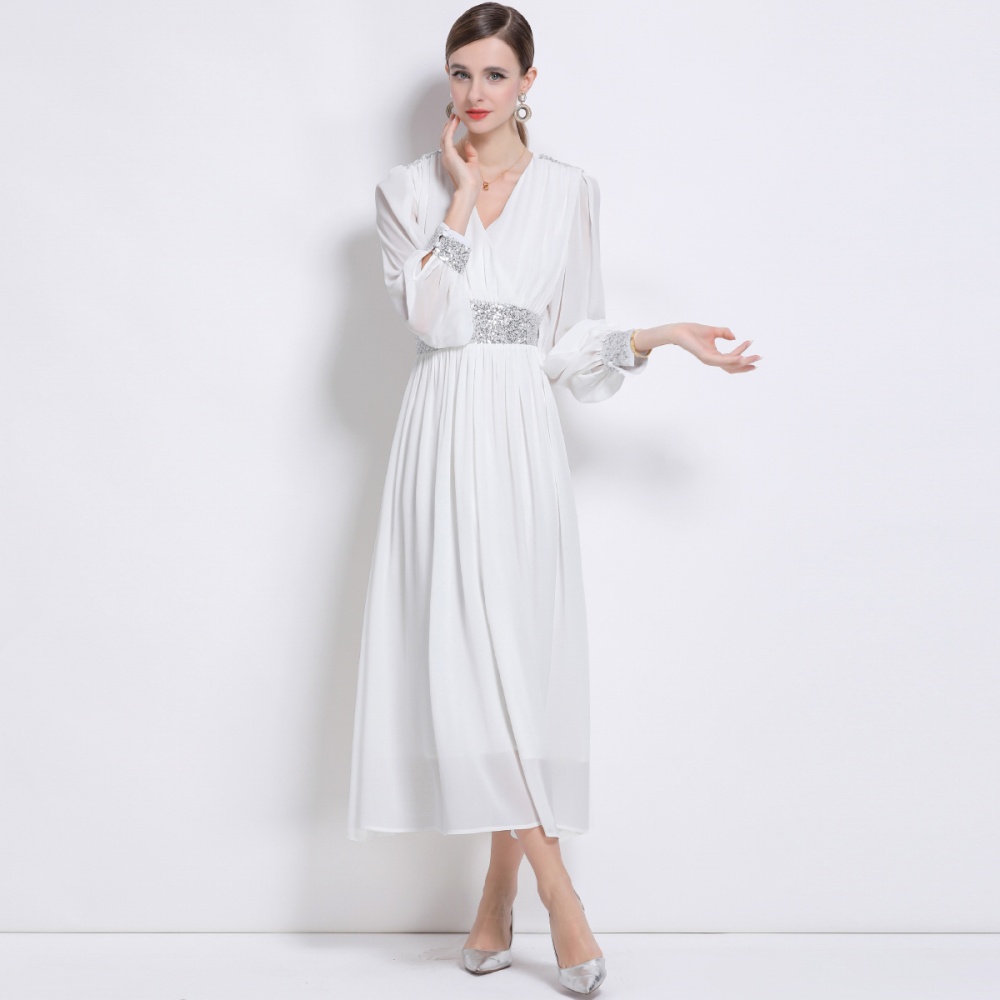 Temperament long sleeve long dress puff sleeve dress