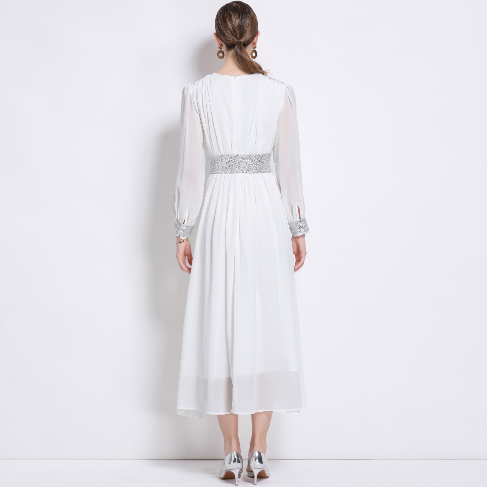 Temperament long sleeve long dress puff sleeve dress