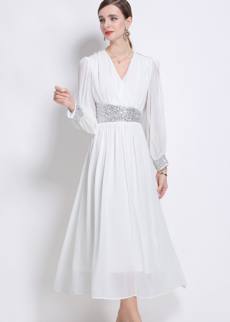 Temperament long sleeve long dress puff sleeve dress