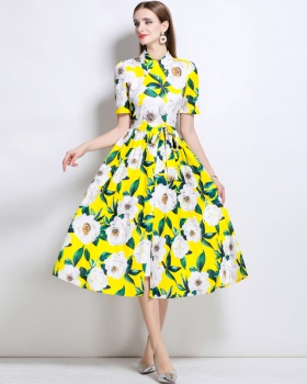 Sleeveless printing gauze big skirt long dress