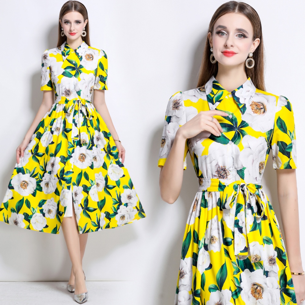 Sleeveless printing gauze big skirt long dress