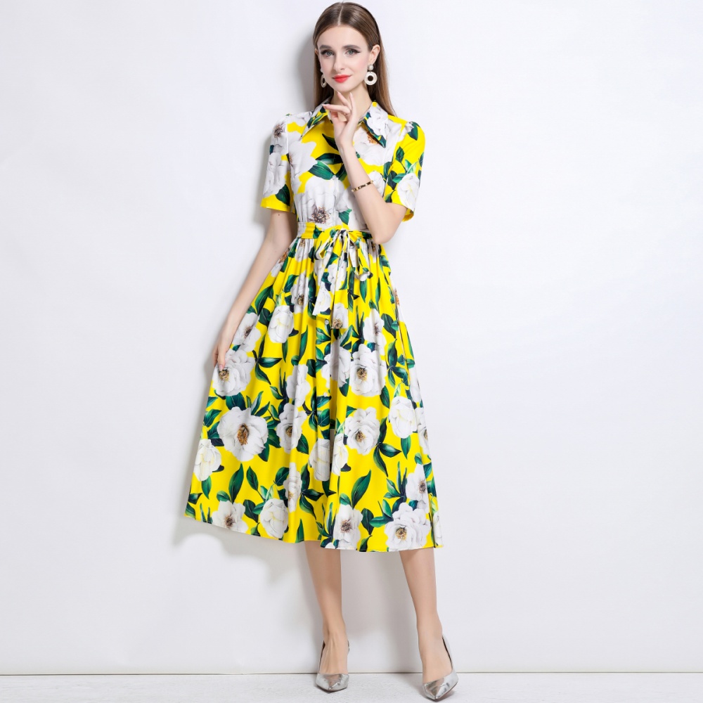 Sleeveless printing gauze big skirt long dress