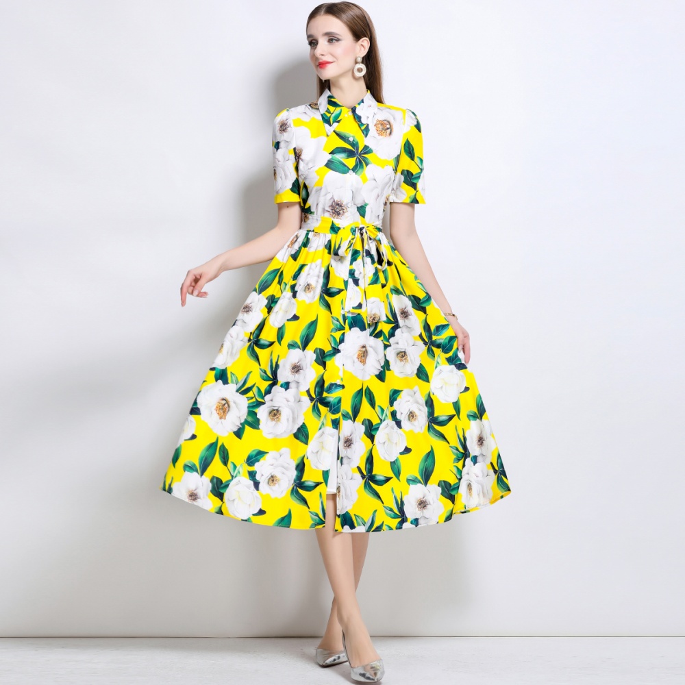 Sleeveless printing gauze big skirt long dress