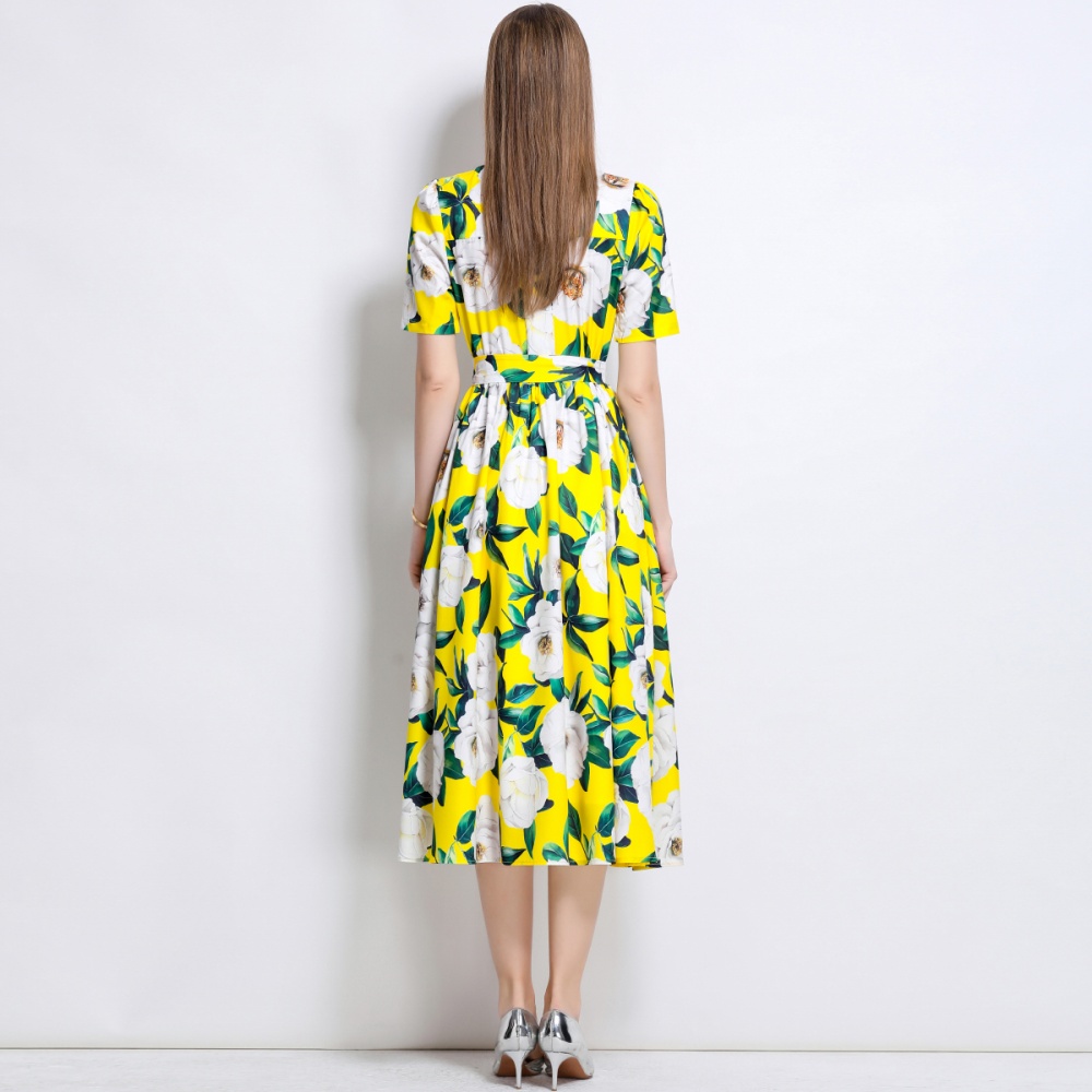 Sleeveless printing gauze big skirt long dress