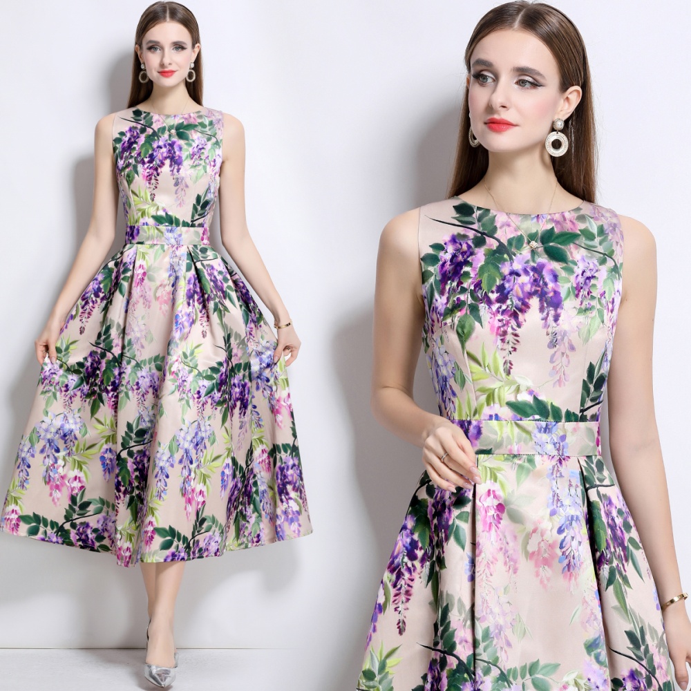 A-line stereoscopic high waist sleeveless dress