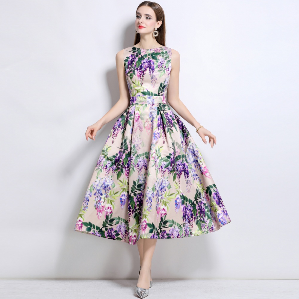 A-line stereoscopic high waist sleeveless dress