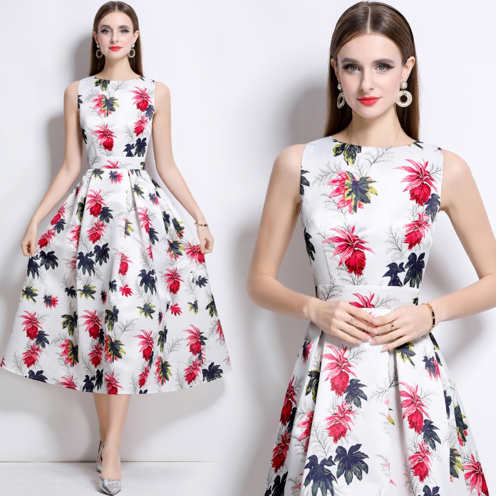 Stereoscopic high waist sleeveless A-line clipping dress