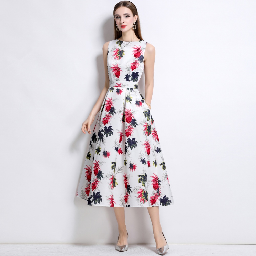 Stereoscopic high waist sleeveless A-line clipping dress