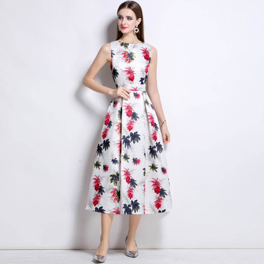 Stereoscopic high waist sleeveless A-line clipping dress