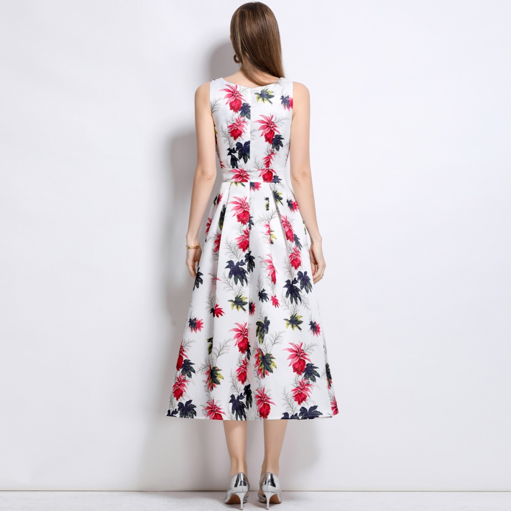 Stereoscopic high waist sleeveless A-line clipping dress
