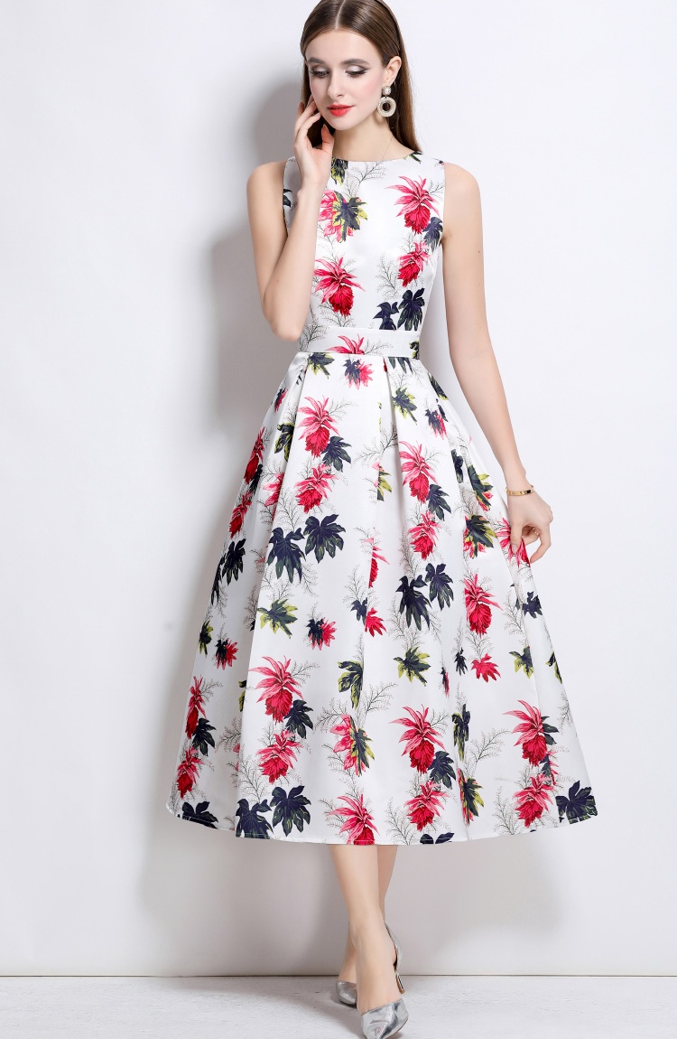 Stereoscopic high waist sleeveless A-line clipping dress