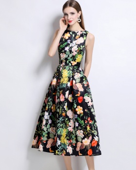 Sleeveless clipping high waist A-line stereoscopic dress