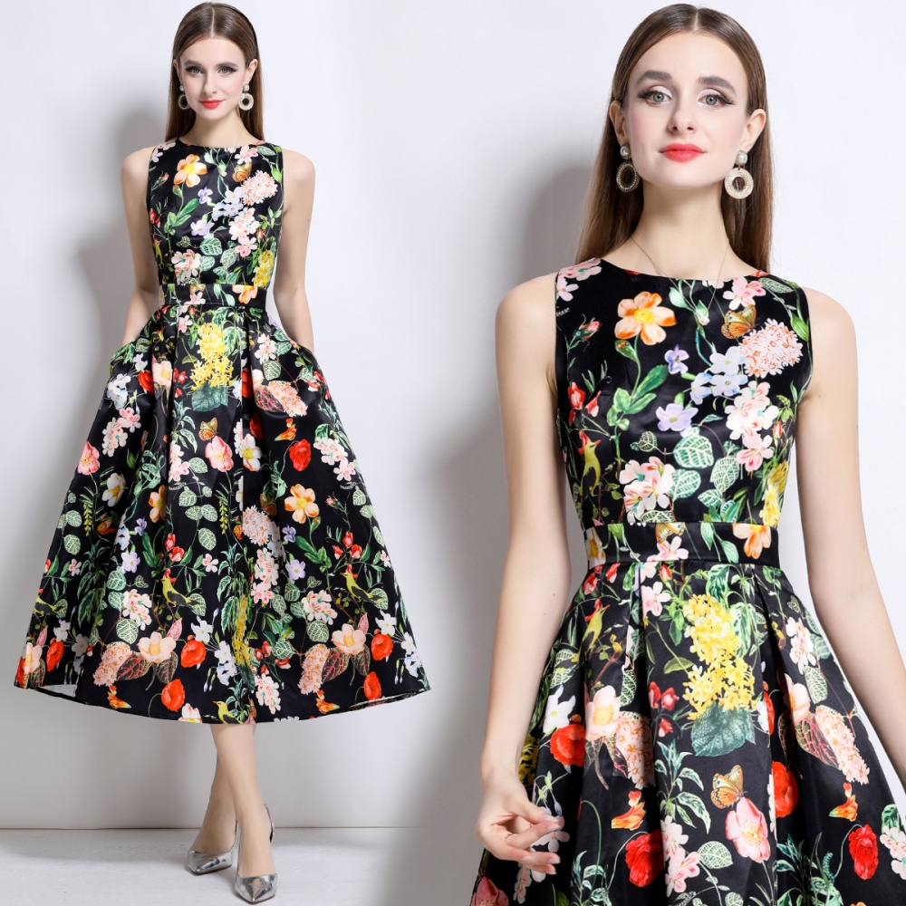 Sleeveless clipping high waist A-line stereoscopic dress