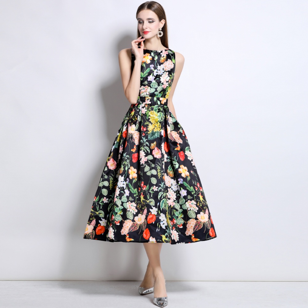Sleeveless clipping high waist A-line stereoscopic dress