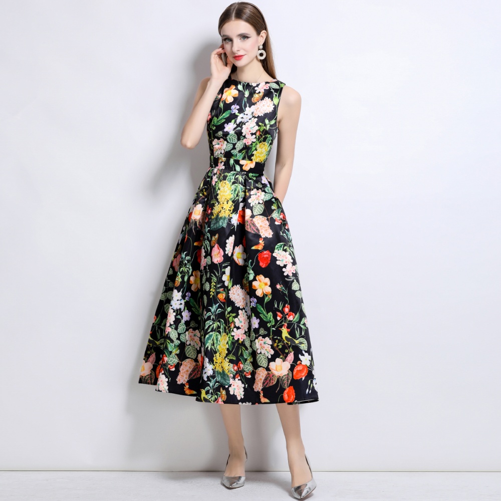 Sleeveless clipping high waist A-line stereoscopic dress