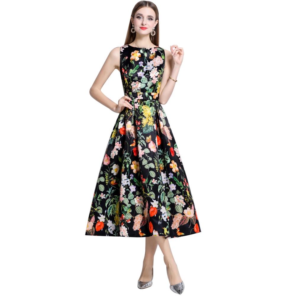 Sleeveless clipping high waist A-line stereoscopic dress