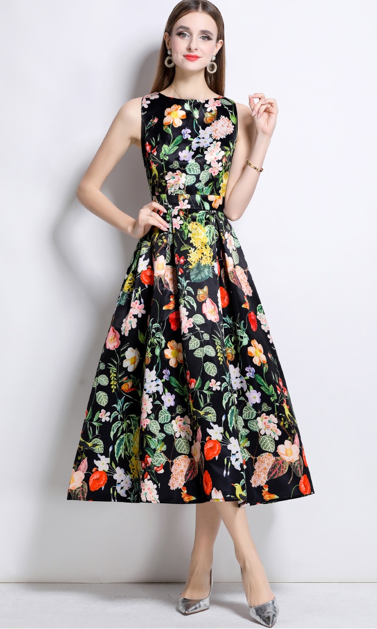 Sleeveless clipping high waist A-line stereoscopic dress