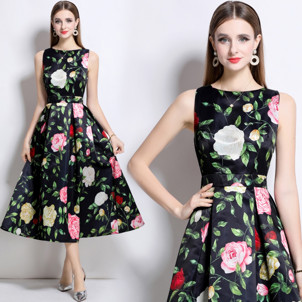 High waist A-line pinched waist stereoscopic dress