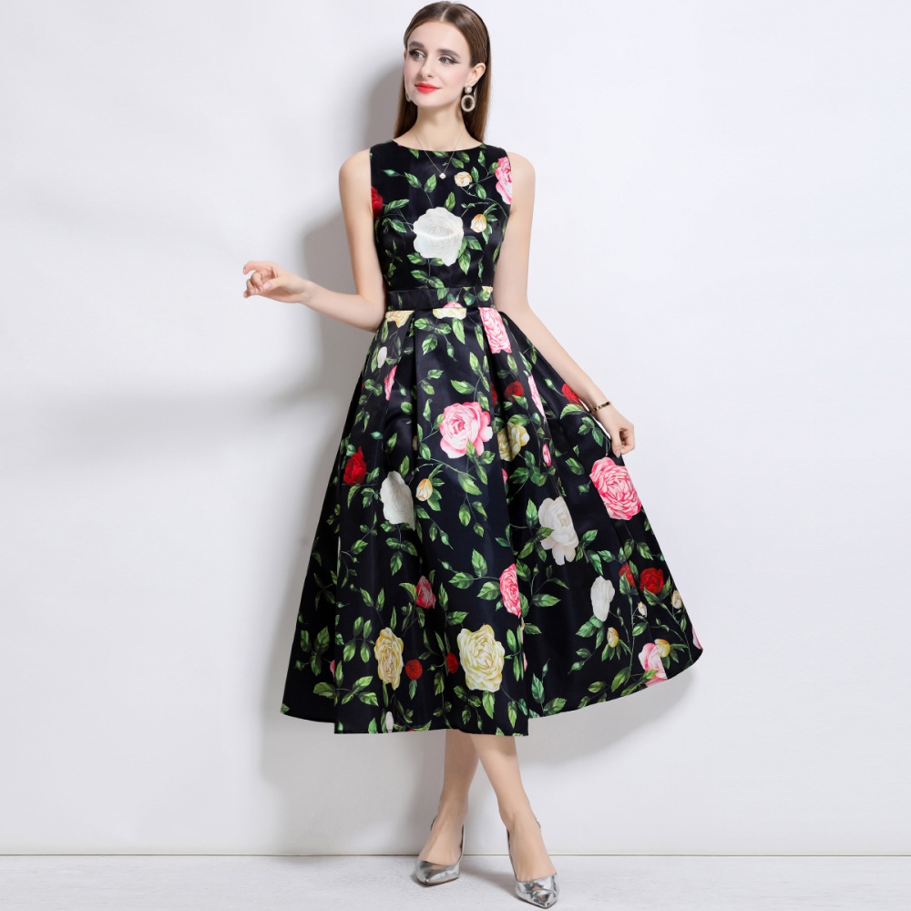 High waist A-line pinched waist stereoscopic dress