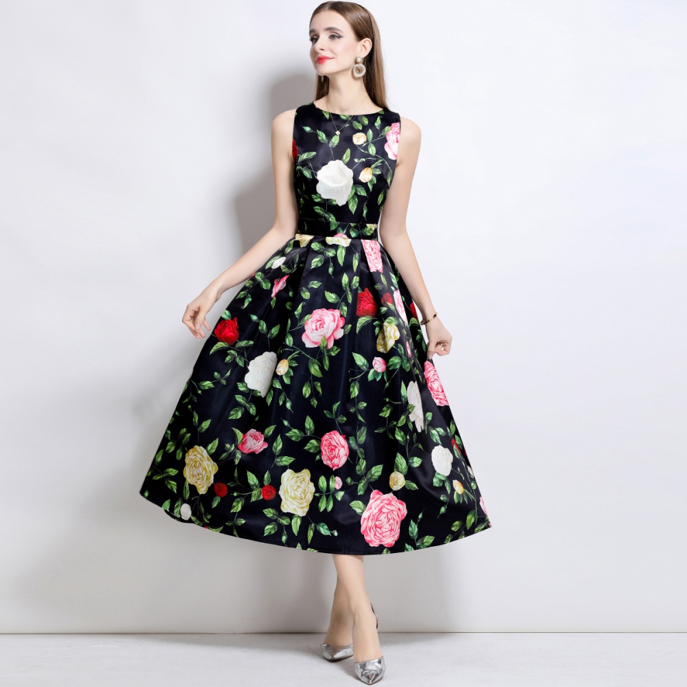High waist A-line pinched waist stereoscopic dress