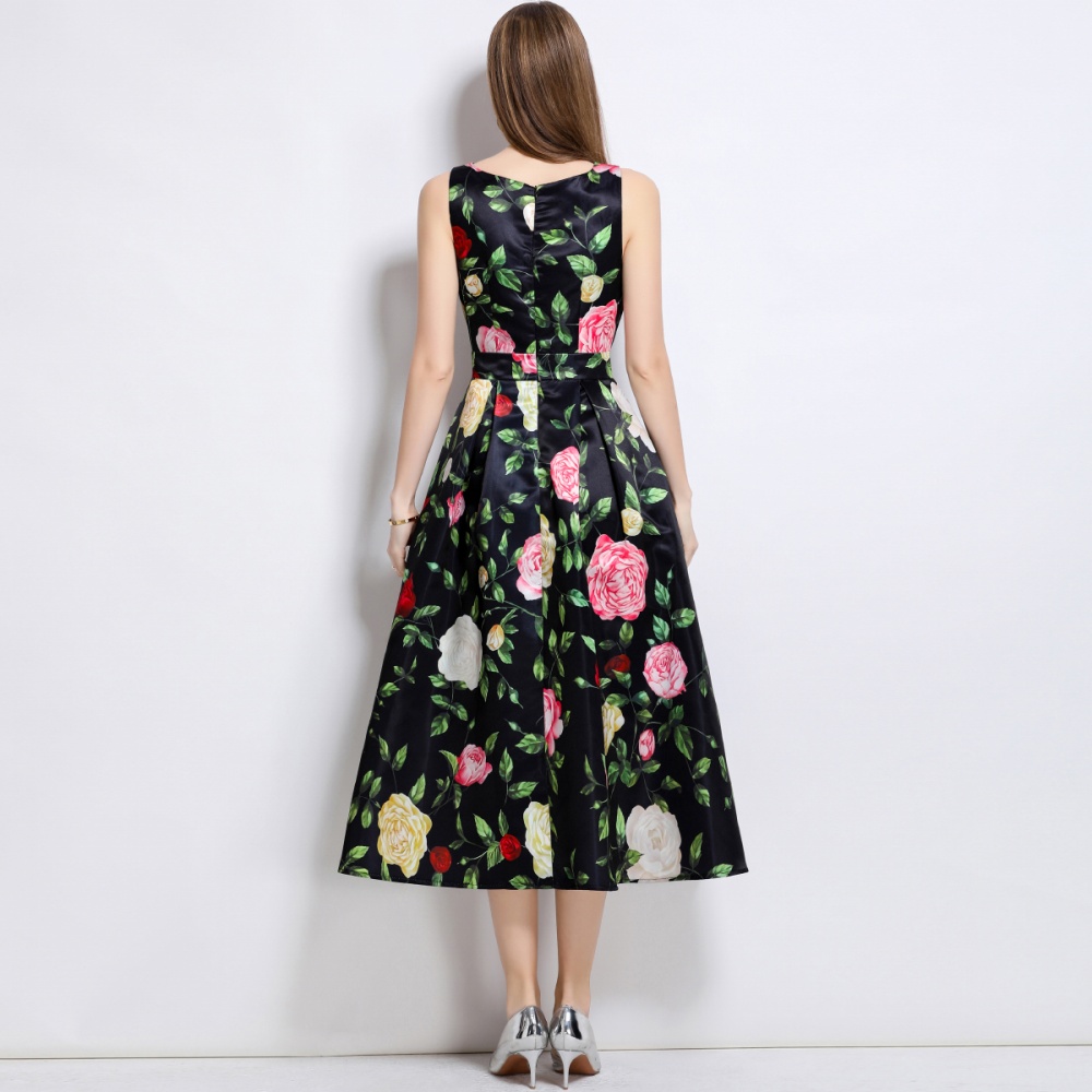 High waist A-line pinched waist stereoscopic dress