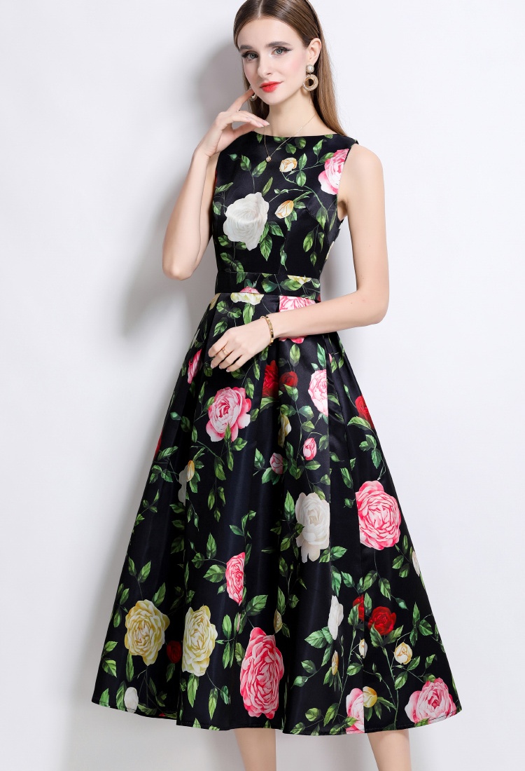 High waist A-line pinched waist stereoscopic dress