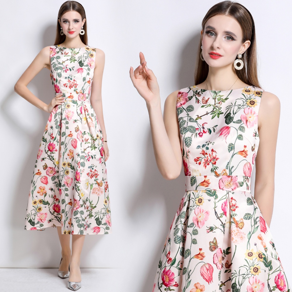 Pinched waist stereoscopic sleeveless A-line dress