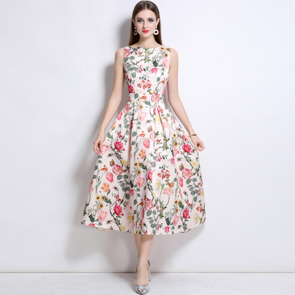 Pinched waist stereoscopic sleeveless A-line dress