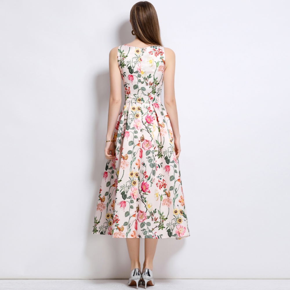 Pinched waist stereoscopic sleeveless A-line dress