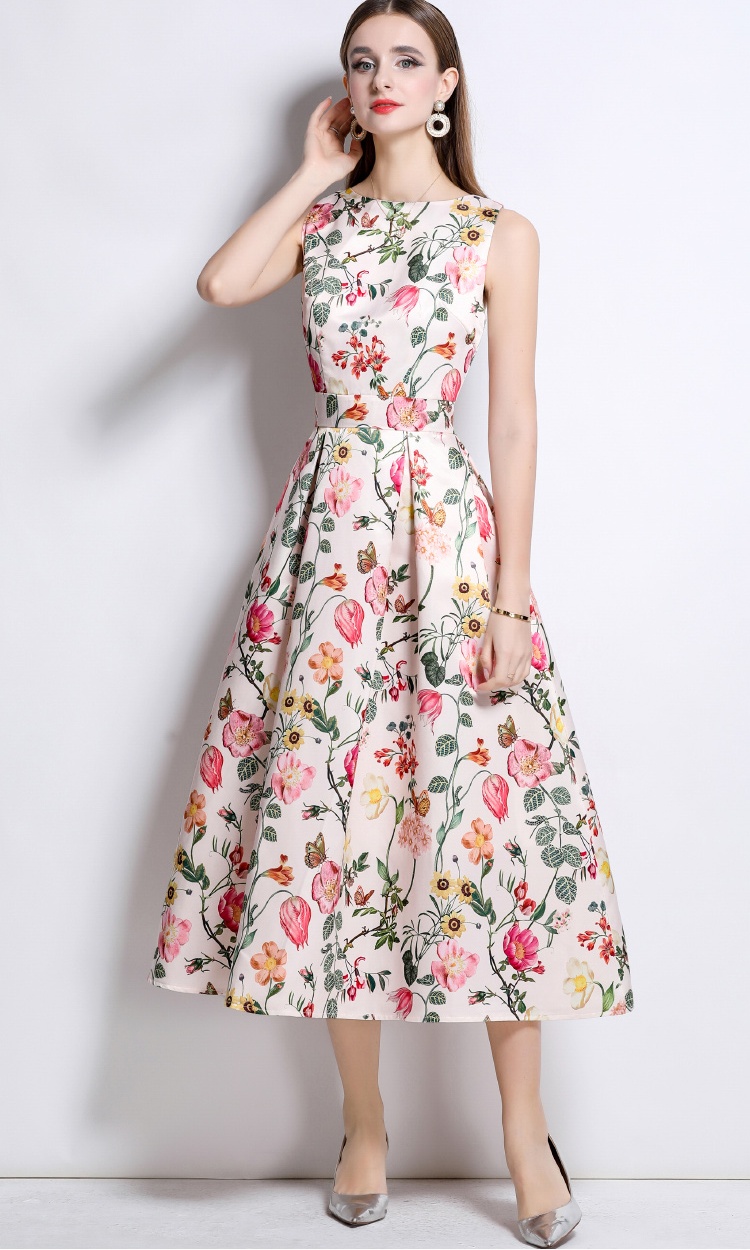 Pinched waist stereoscopic sleeveless A-line dress