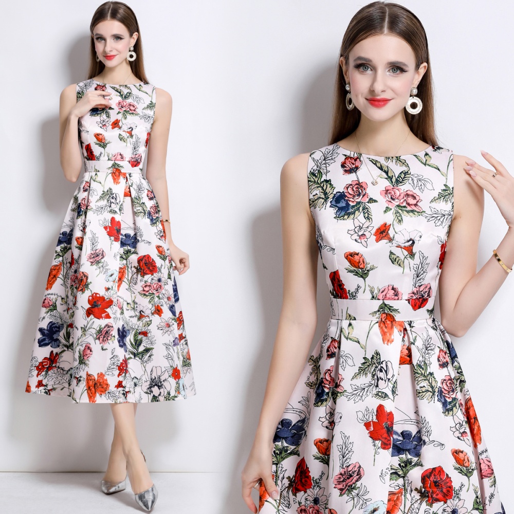 Pinched waist A-line high waist clipping dress