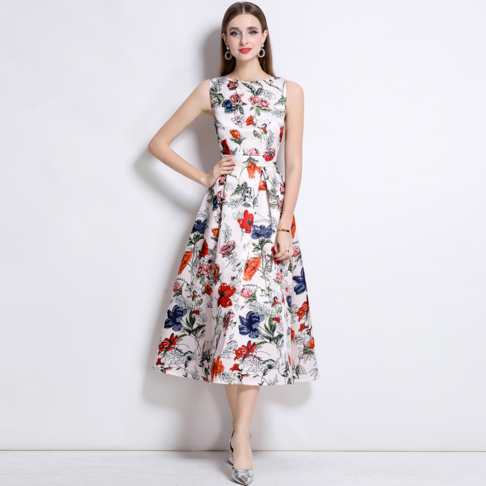 Pinched waist A-line high waist clipping dress