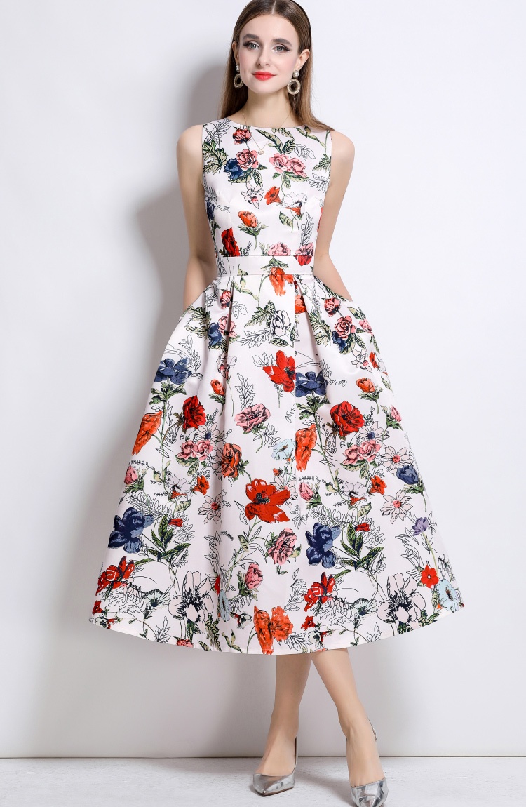 Pinched waist A-line high waist clipping dress