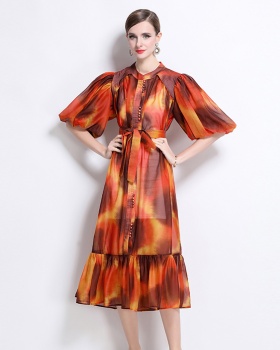 All-match printing dress long fashion shirt for women
