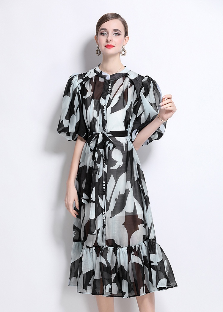 All-match printing dress long fashion shirt for women