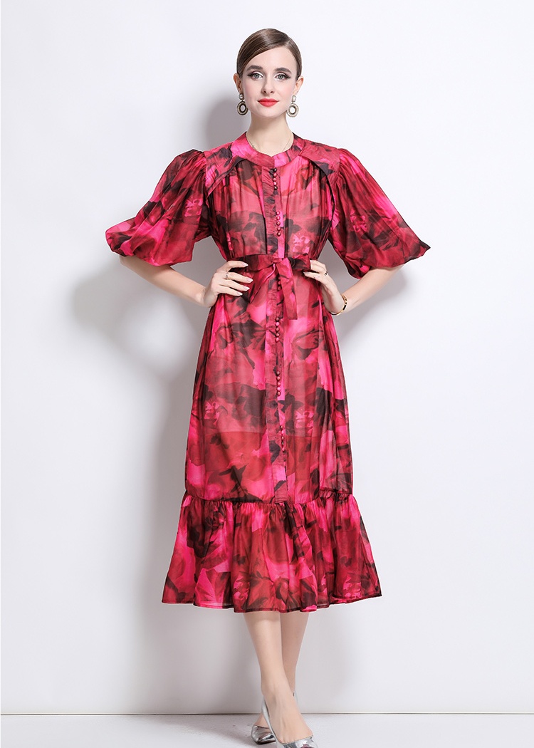 All-match printing dress long fashion shirt for women