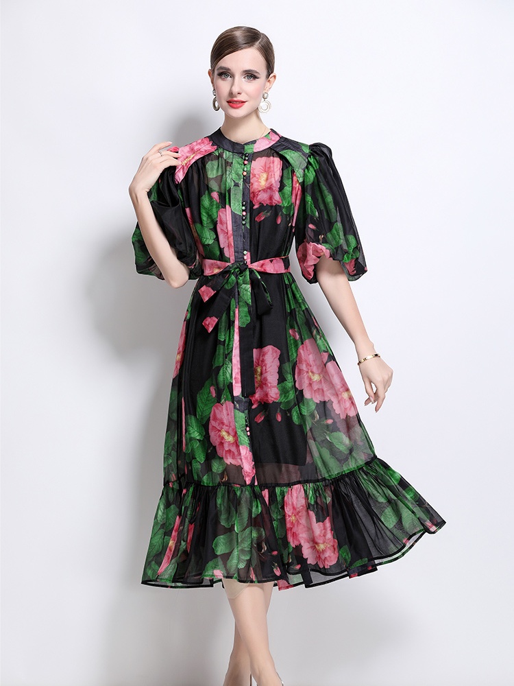All-match printing dress long fashion shirt for women