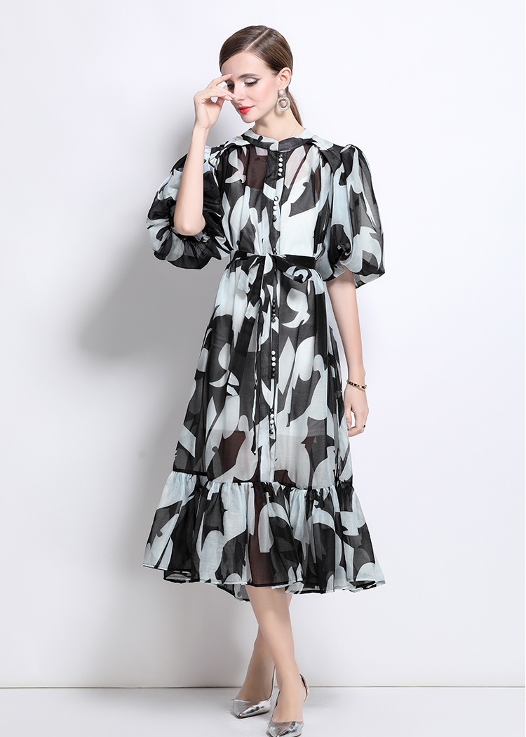 All-match printing dress long fashion shirt for women
