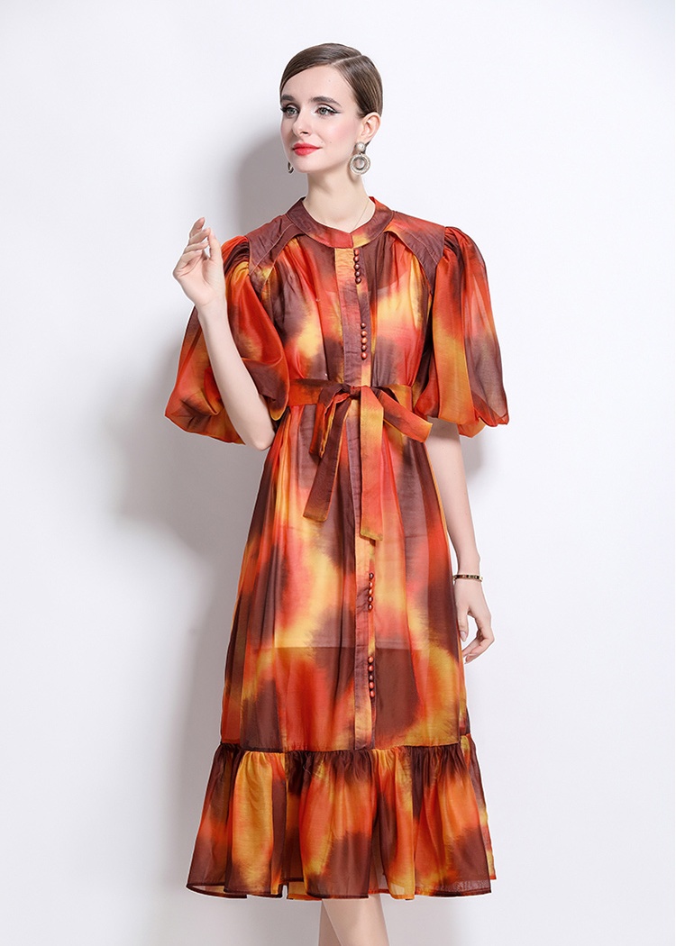 All-match printing dress long fashion shirt for women