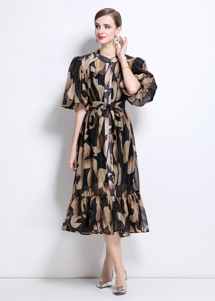 All-match printing dress long fashion shirt for women