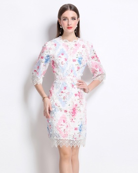 A-line embroidery summer stitching printing dress