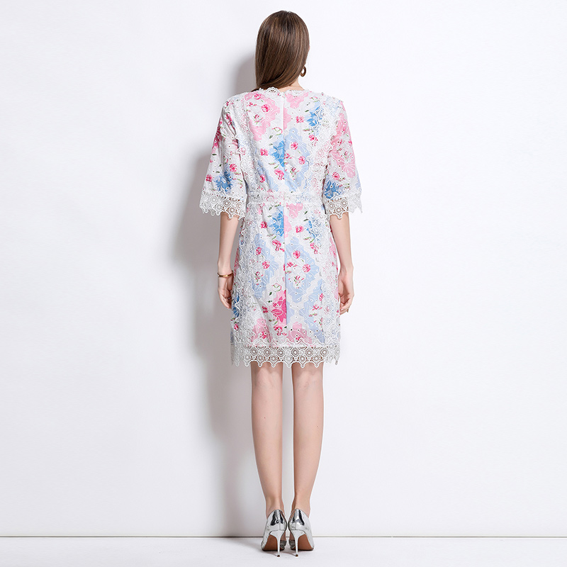 A-line embroidery summer stitching printing dress