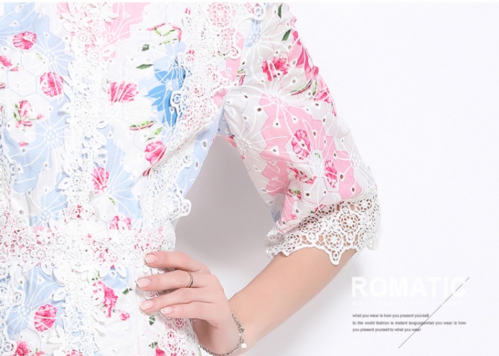 A-line embroidery summer stitching printing dress