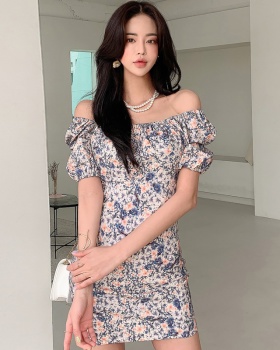 Pinched waist elastic collar package hip dress for women