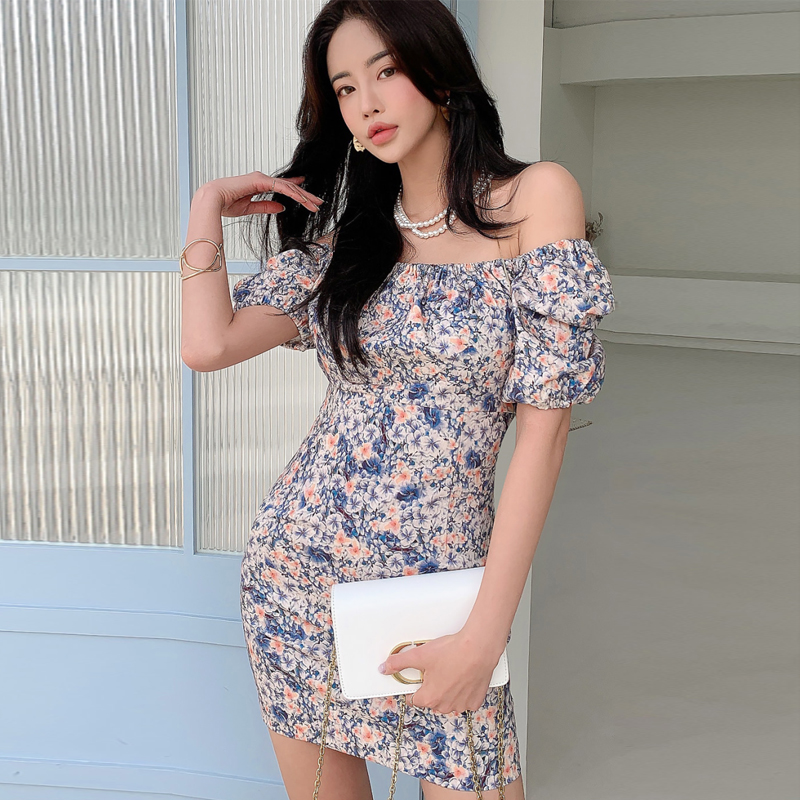 Pinched waist elastic collar package hip dress for women