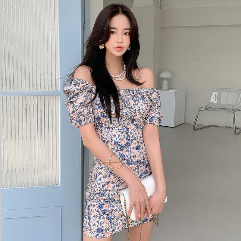 Pinched waist elastic collar package hip dress for women
