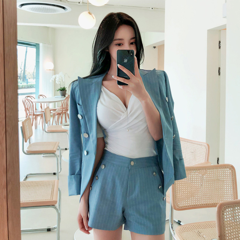 Korean style tops frenum shorts 2pcs set for women