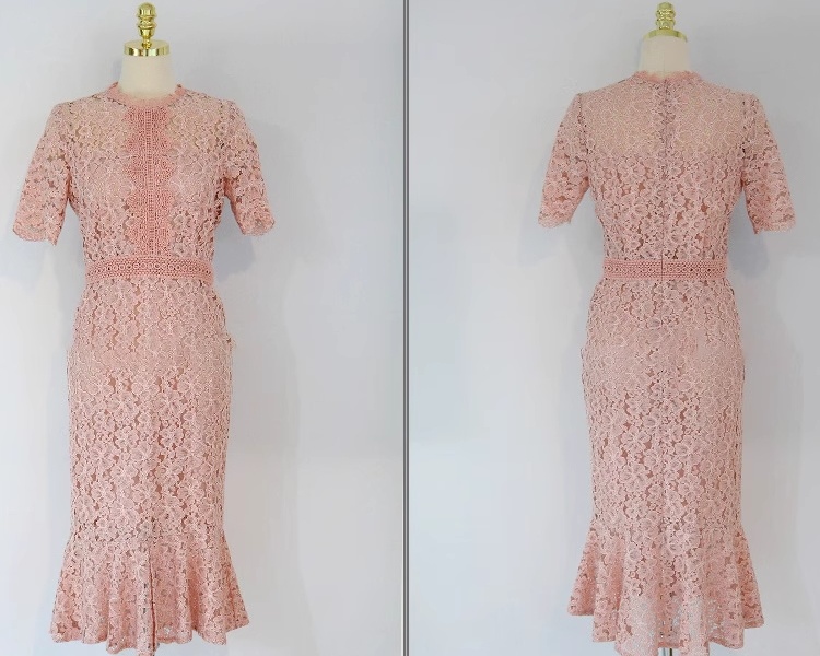 Long round neck mermaid lace slim splice dress for women