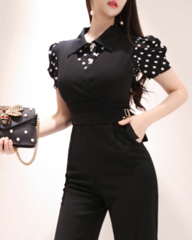 Nine tenths V-neck shirt slim jumpsuit 2pcs set
