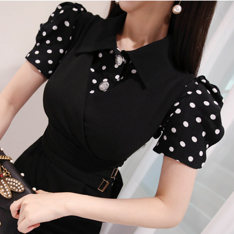 Nine tenths V-neck shirt slim jumpsuit 2pcs set